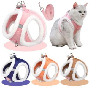 Autumn and Winter Warm Chihuahua Dog Harness with Fur, Pet Harness and Leash Set for Walking Dogs, Puppy Yorkies Mascotas Accessories