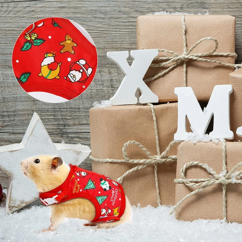 Rabbit Vest Small Pet Animal Harness Leash Set Escape Proof Cute Christmas Costume Red/Green for Hamster Mice Guinea Pig - Image 6