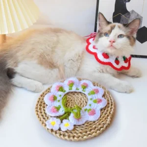 Pet Supplies Autumn Winter Bib Strawberry Pattern Pet Collar Wool Hand-knitted Cat Scarf Decoration Cat Accessories Pet Items