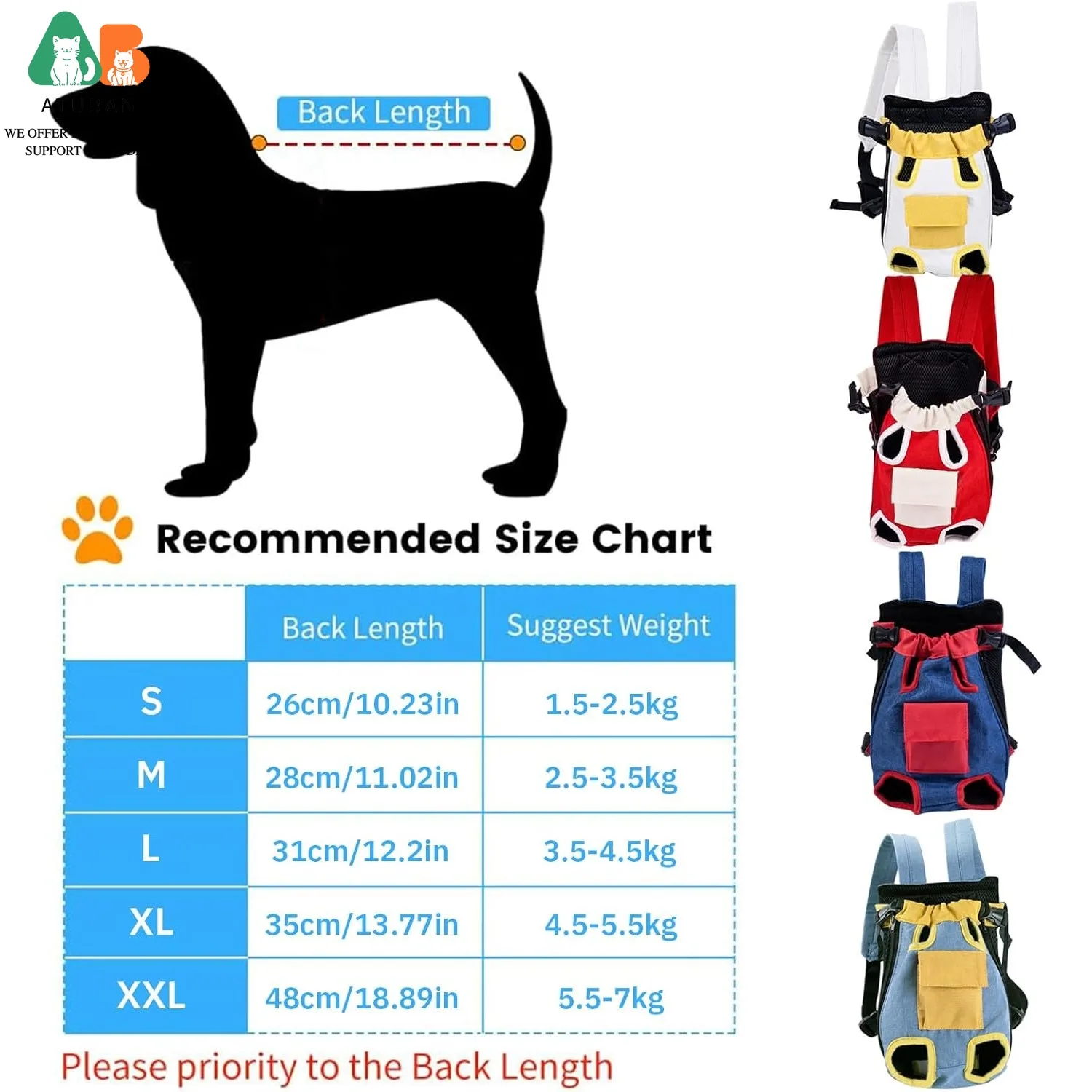 ATUBAN Pet Dog Front Carrier Backpacks, Cat Dog Backpack Carrier Legs Out Hands-Free Dog Travel Backpack for Cycling Outdoor Use - Image 2