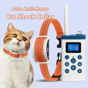 New Cat Shock Collar with Remote, 4 IN 1 Cat Training Collar with Auto Anti-Meow, Beep, Vibration, Safety Shock 4 Modes for Cats