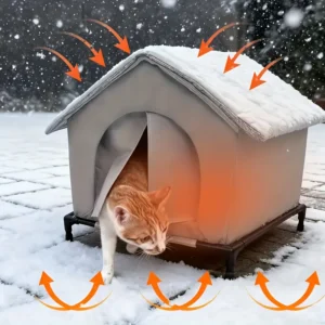 Outdoor Cat House with Stand Insulated Foam Shelter Fluffy Blankets Rainproof Winter Shelter Cave Beds for Small Dogs Kittens