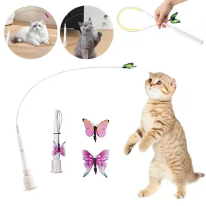 Switchable Butterfly Pattern Cat Teasing Stick Interactive Toy Self-hilarity Relieves Automatic Cat Teaser 360° Swivel Electric