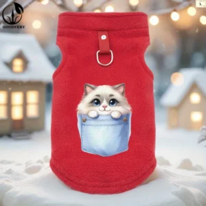 Winter Soft Fleece Cat Sweater Jacket with Pocket Kitten Print - Warm & Comfortable Pet Clothes for Small Cats