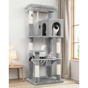 Cat Tree Tower with Scratching Post for Indoor Cats, 53inch Tall Plush Multi-Level Cat ClimTower