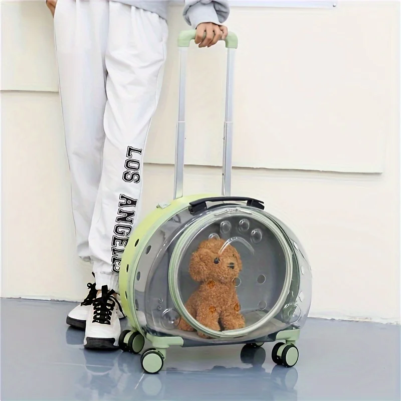 1 Transparent Pet Carrying with Wheels Large Capacity Spaceman Capsule Backpack Cats Portable Trolley Bag Durable Plast - Image 4