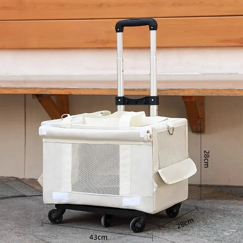 Double Layer Breathable Pet Carrier with Wheels Foldable Outdoor Travel Cat Trolley Case for Two Cats Portable Pet Trolley bag - Image 7