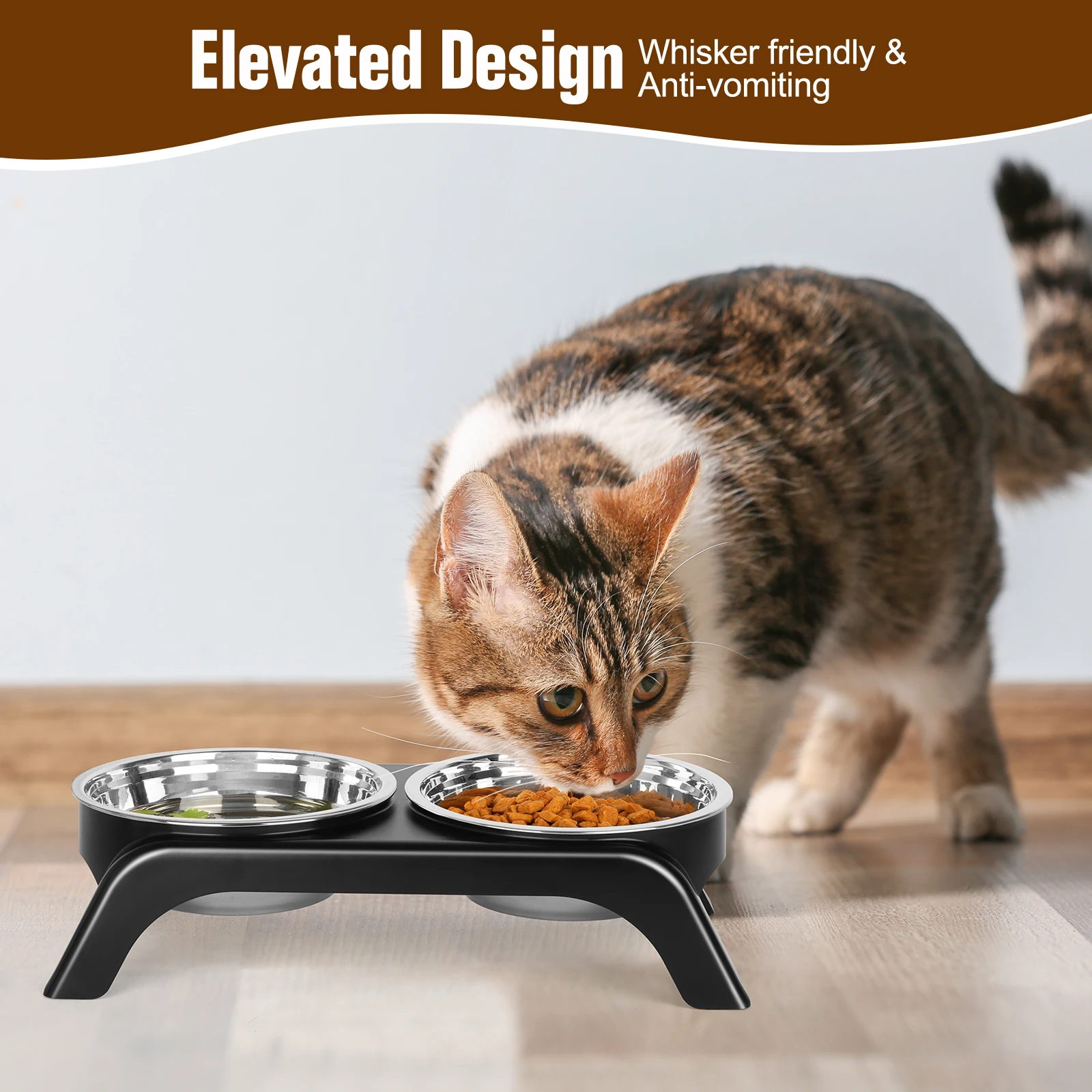 Elevated Cat Bowls, Dog Bowl,Stainless Steel Raised Cat Food Water Bowl Set with ABS Anti Slip Stand for Indoor Cats - Image 5