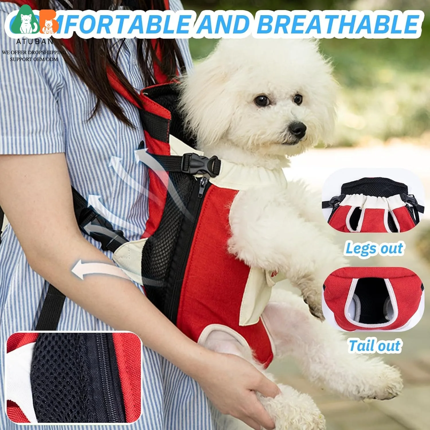 ATUBAN Pet Dog Front Carrier Backpacks, Cat Dog Backpack Carrier Legs Out Hands-Free Dog Travel Backpack for Cycling Outdoor Use - Image 3