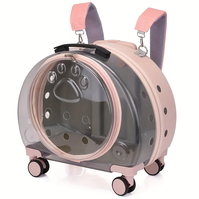 1 Transparent Pet Carrying with Wheels Large Capacity Spaceman Capsule Backpack Cats Portable Trolley Bag Durable Plast - Image 9