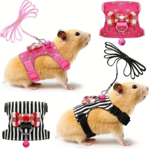 2Pcs/Set Hamster Harness & Leash - Soft Padded Safety Vest with Bow Bell for Small Pet Walking