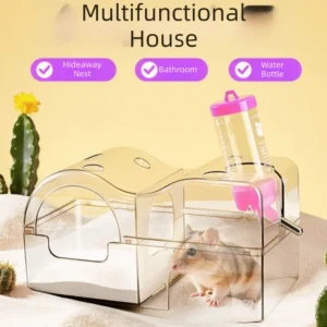 3 in 1 Hamster Hideout Detachable Spacious 2-Story Hamster House Habitat Chew-Proof with Water Bottle Small Pet House