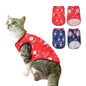 Cat Clothes Christmas Costume for Small Medium Cats Dog Funny Santa Claus Print Puppy Kitten Vest T-shirt Pet Outfits Party Gift
