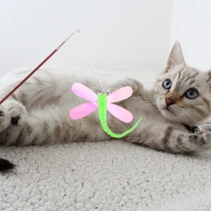 8Pcs Bright Multicolor Cat Teaser Rod Replacements with Shiny Dragonfly Wings for Interactive Play Hunting Tracking Exercise and