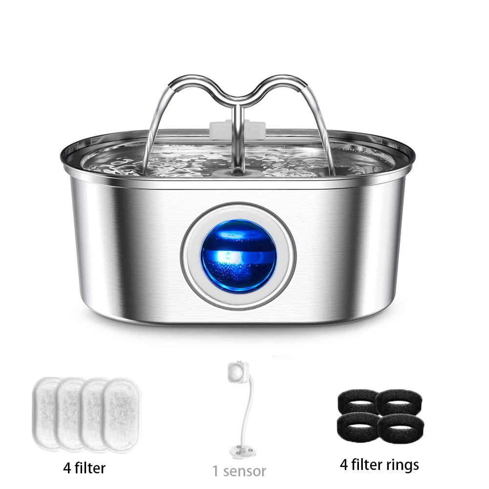 108oz/3.2L Cat Water Stainless Steel Pets Dispenser With LED Light Silent Pump Automatic Fountain For Cat Dog Drinking Bowl - Image 7