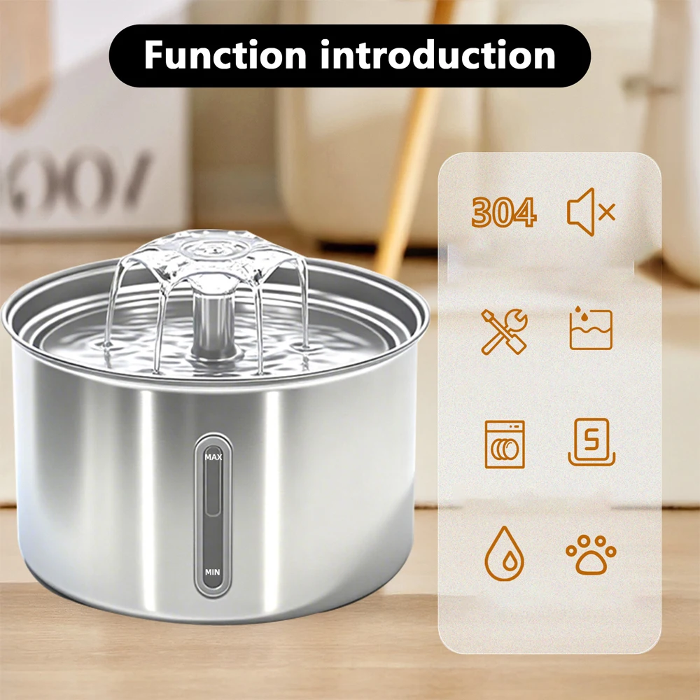 Stainless Steel Pet Water Fountain Cat Automatic Water Feeder USB Electric Mute for Cat Dog Filter Fountain Smart Drinking Bowl - Image 6