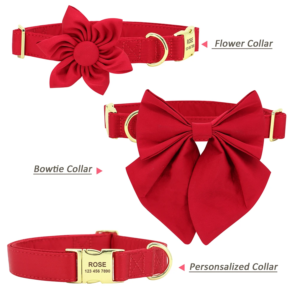 Personalized Silk Dog Collar Adjustable Durable Dog Collar with Bowtie Flower For Small Medium Large Dogs Wedding Bowtie Collars - Image 2