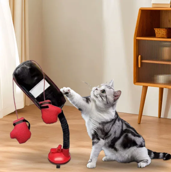 New Cartoon Cat Punching Bag Toy Indoor Kitten Adult Cats Boxing Gloves Suction Cup Color Randomly Shipped Pet Supplies - Image 4