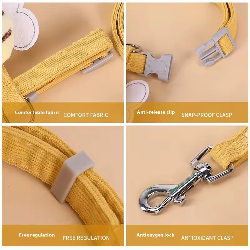 Bee Pattern Cat Small Dog Leash Anti Escape Special H Harness Web Red Adjustable Chest Strap For Walking Cats And Small Dogs - Image 3