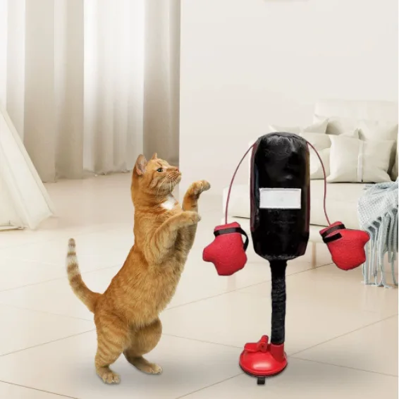 New Cartoon Cat Punching Bag Toy Indoor Kitten Adult Cats Boxing Gloves Suction Cup Color Randomly Shipped Pet Supplies - Image 2