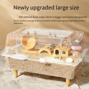 60cm Acrylic Hamster Cage Large Transparent Habitat for Syrian Hamster & Mice Spacious Villa-Style Chew-Proof Enclosure​