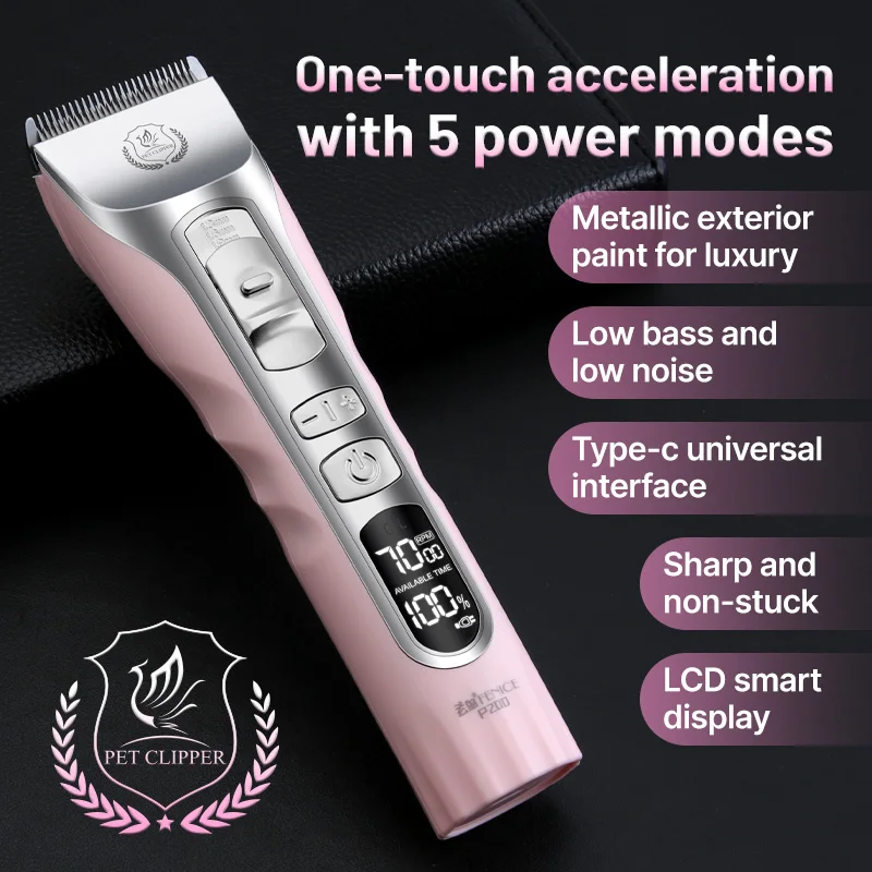 Fenice Sakura Pink Dog Hair Cutting Machine 5000mA Capacity Cordless LCD Screen Pet Dog Grooming Clipper Rechargeable Shaver Set - Image 6