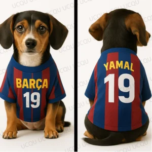 Yamal 19 Pet Soccer Vest Breathable Dog Clothes Barça Style Football Jersey Shirt for Small Medium Pets Summer Outfit