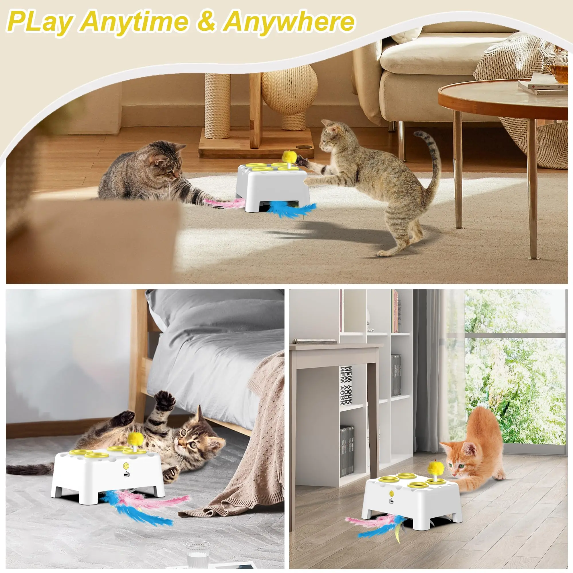 Whack A Mole Automatic Pop-Up Rechargeable Cat Toy - Interactive Play for Kittens & Cats - Image 6