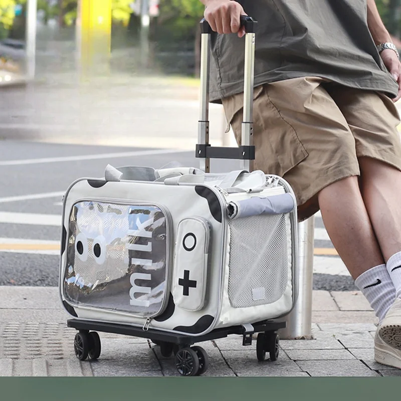 Cat bag, Portable Suitcase For Outdoor Use, Large Capacity Dog Space Cabin Trolley, Cat Suitcase, Pet Handbag, Crossbody - Image 3