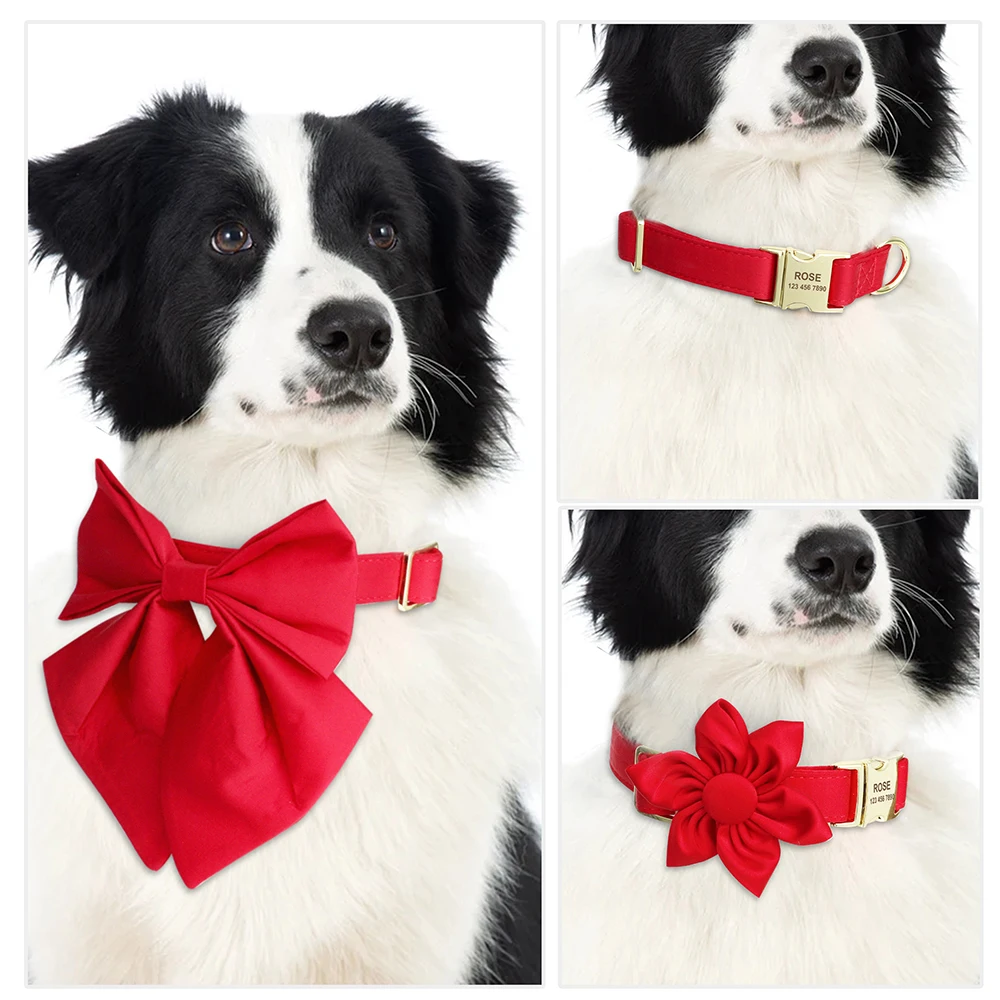 Personalized Silk Dog Collar Adjustable Durable Dog Collar with Bowtie Flower For Small Medium Large Dogs Wedding Bowtie Collars - Image 5