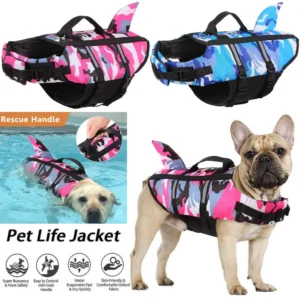 Pet Dog Life Jacket Vest Clothes Life Vest Collar Harness Pet Dog Swimming Summer Swimwear Clothes Camouflage Shark Blue Fuchsia