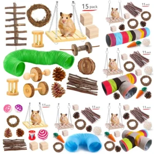 Combination Hamsters Rabbit Rat Toys Hamster Toys Set Pet Rabbit Guinea Pig Parrot Play Molar Wooden Supplies artículos mascotas