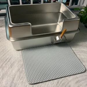 Stainless Steel Jumbo Cat Litter Box Open Type Cat Bedpans Low-Entry Kitty Toilet with Anti-Splash Design Pet Potty for Kittens