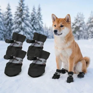 4Pcs Dog Boots Waterproof Non-slip Reflective Strip Adjustable Drawstring Soft Breathable Pet Shoes for Small Medium Dogs Winter