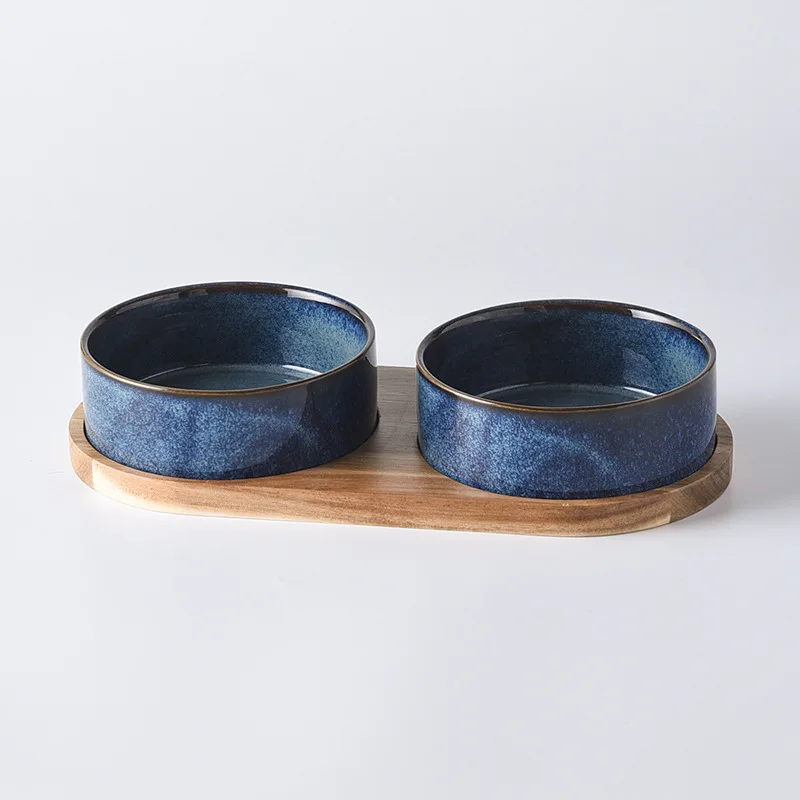 Dog Bowl Ceramic Matte Pet Bowl Cervical Spine Protector Anti Knock Over Wooden Tray Pet Feeding Supplies Cat Accessories - Image 6