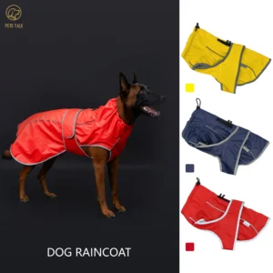 Waterproof Dog Raincoat with Reflective Strips and Adjustable Hood - Red, Yellow, Navy Blue