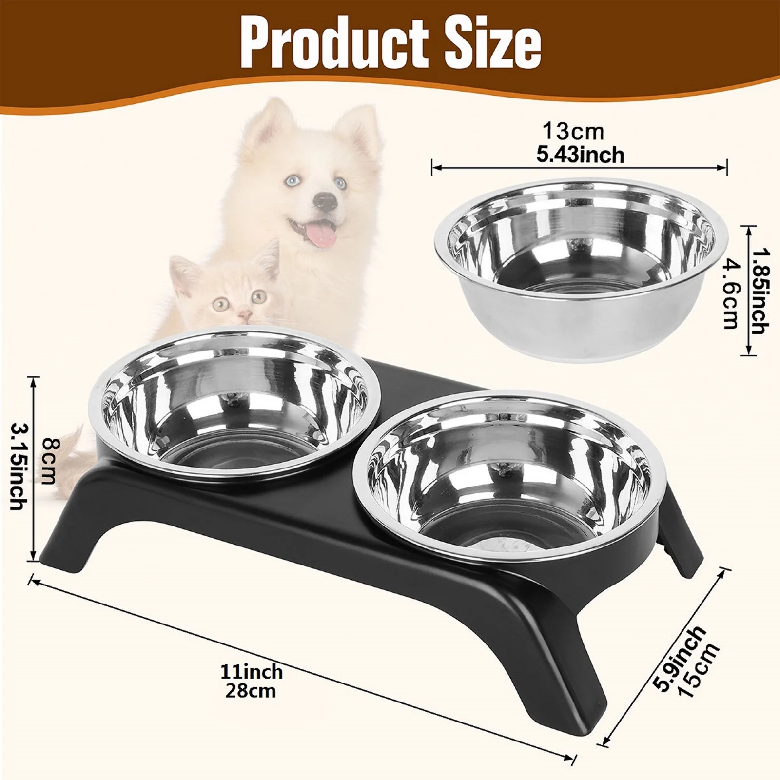 Elevated Cat Bowls, Dog Bowl,Stainless Steel Raised Cat Food Water Bowl Set with ABS Anti Slip Stand for Indoor Cats - Image 4