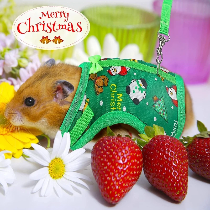 Rabbit Vest Small Pet Animal Harness Leash Set Escape Proof Cute Christmas Costume Red/Green for Hamster Mice Guinea Pig - Image 3
