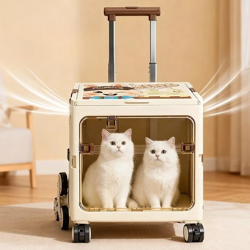 Folding Cat Dog Pet Trolley Case Large Capacity Pet Cat Carrier Bag Folded Cat Carrying Bag Pet Supplies Travel Trolley Case - Image 2