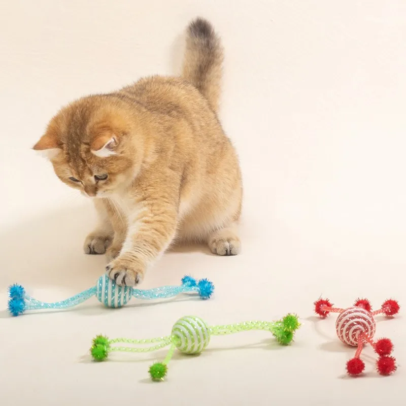 Cat Toy Self Hi Cats Sticks Cat Toys Interactive 2PC Ropes Ball Toys for Cats Teasing Bite-resistant Wool Ball 2PCS Pet Products - Image 3
