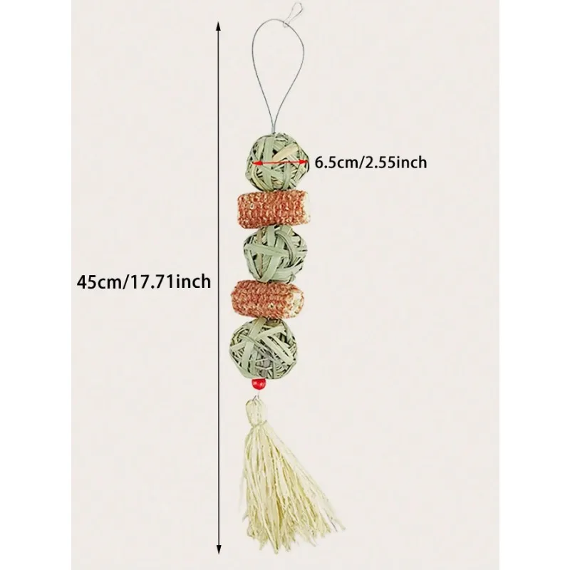 1PC-Pet rabbit grass woven ball hanging string rabbit grinding toy - Image 5