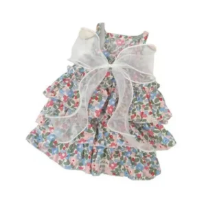 Cute Princess Style Cat Dress Mesh Skirt with Bow Pet Floral Skirt Dog Cat Clothes Dog Dresses Dog Cat