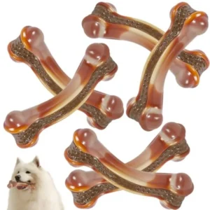 Dog Bones Chew Toys for Aggressive Chewers 6 Pack Real Chicken Flavor Indestructible Dog Teething Chew Toys for Large/Medium/Sm