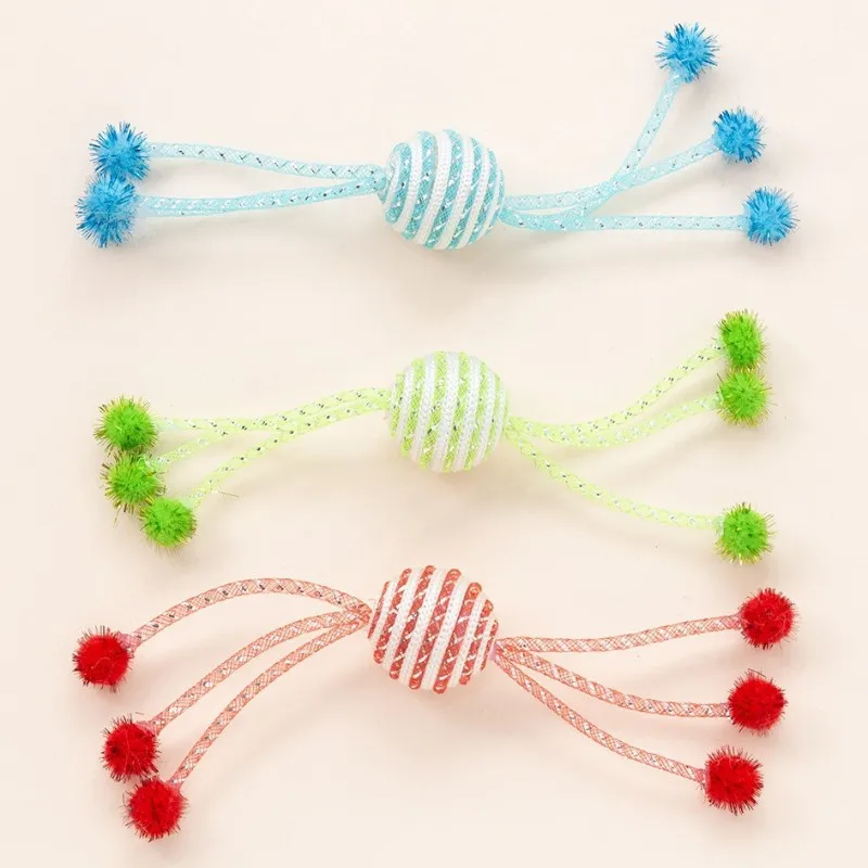 Cat Toy Self Hi Cats Sticks Cat Toys Interactive 2PC Ropes Ball Toys for Cats Teasing Bite-resistant Wool Ball 2PCS Pet Products - Image 2