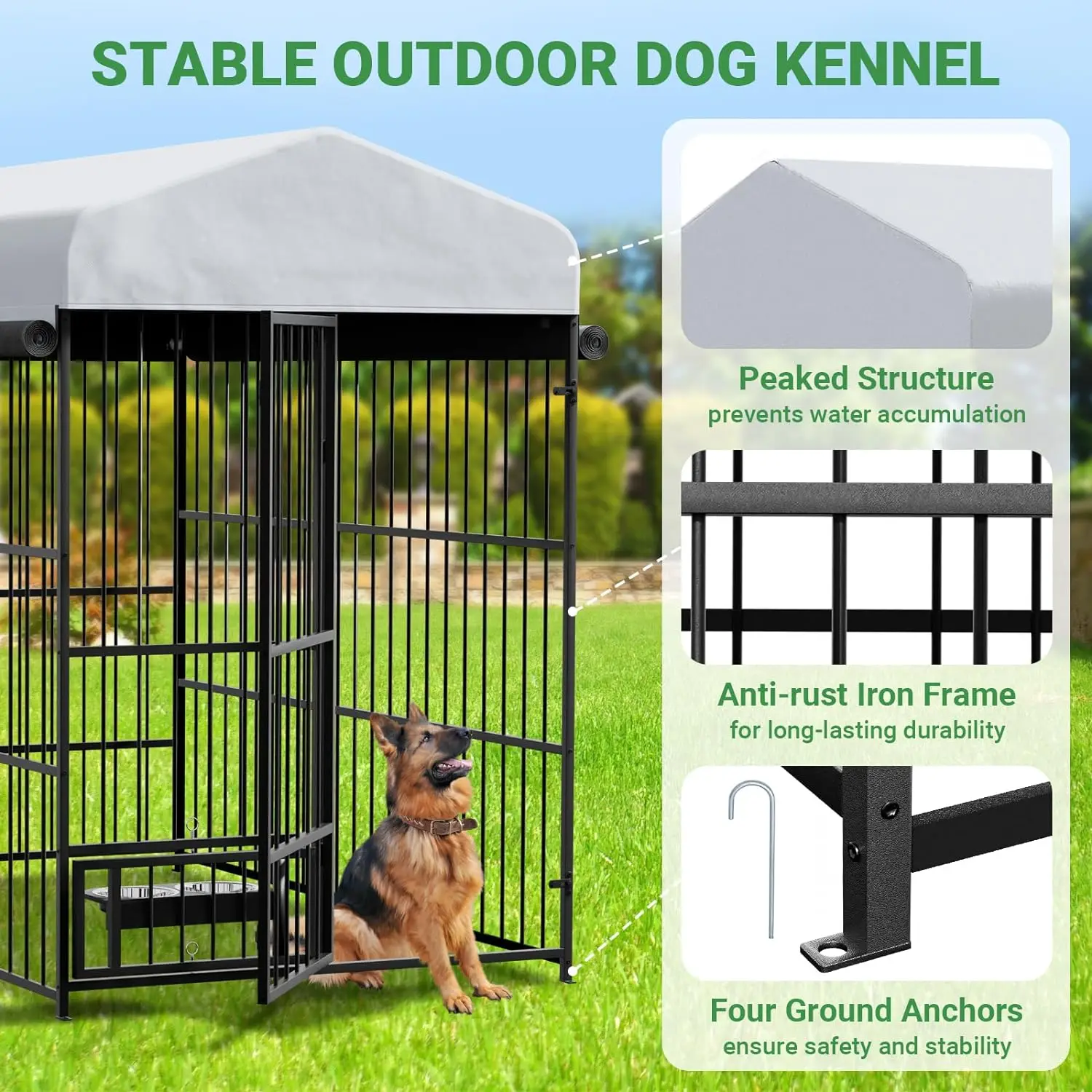 Large Dog Kennel Outside Heavy-Duty Outdoor Dog Cage Walk-in Pet Playpen with Roof, Double Lock, Enclosures with UV-Resistant - Image 3