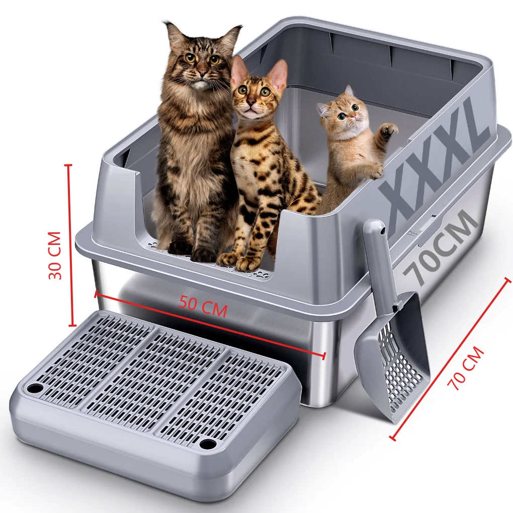 Extra Large XXL Stainless Steel Cat Litter Box with Lid, 26" L x 18" W x 12" H Metal Litter Box with Hight Sides for Big Cats - Image 2