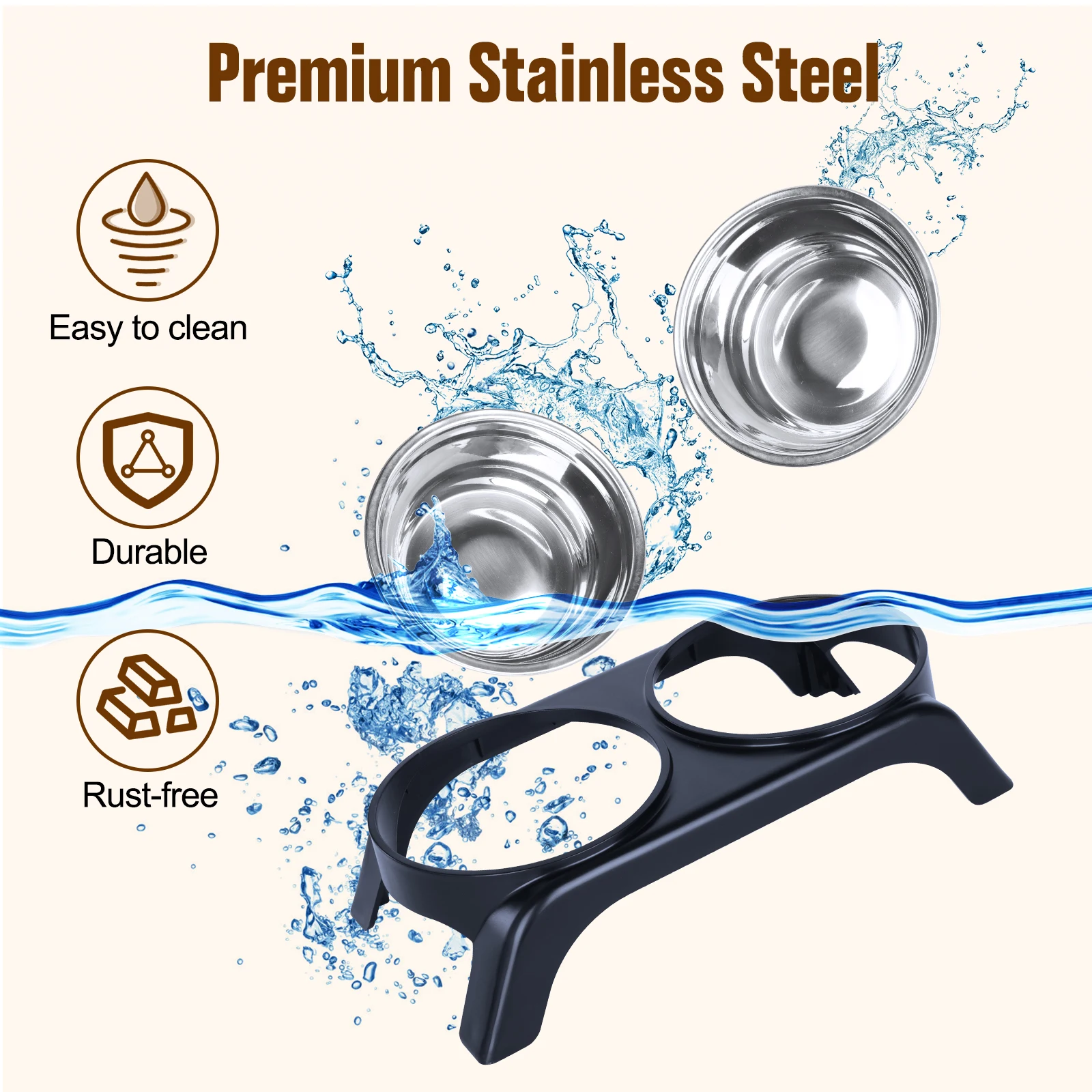 Elevated Cat Bowls, Dog Bowl,Stainless Steel Raised Cat Food Water Bowl Set with ABS Anti Slip Stand for Indoor Cats - Image 3