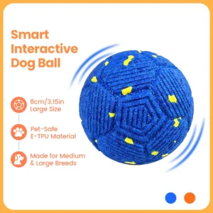 Smart Interactive Dog Toy 8cm Automatic Moving Bouncing Rotating IPX7 Waterproof E-TPU Active Rolling Ball for Medium Large Dogs