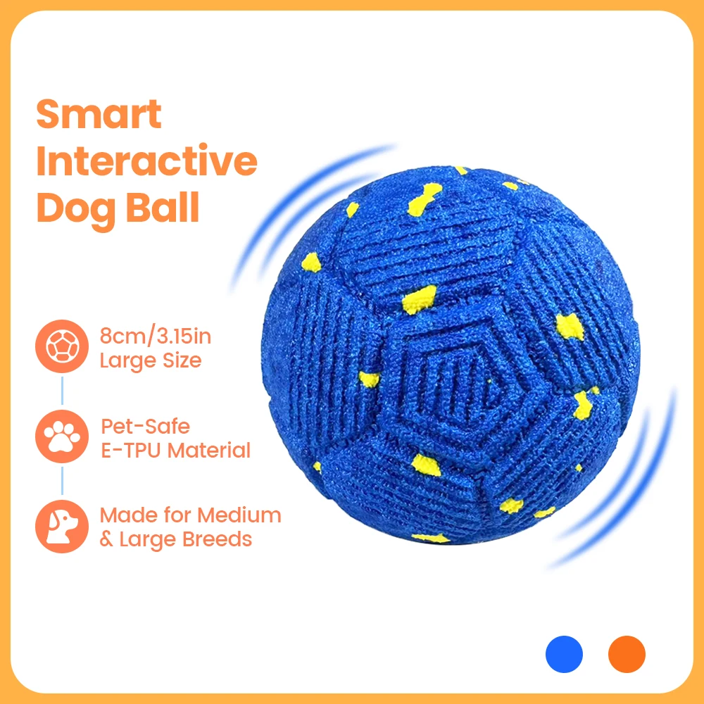 Smart Interactive Dog Toy 8cm Automatic Moving Bouncing Rotating IPX7 Waterproof E-TPU Active Rolling Ball for Medium Large Dogs