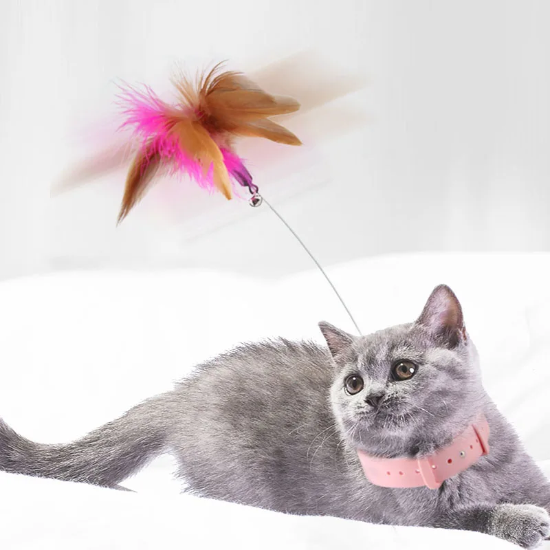 Funny Interactive Cat Toys Silica Collar Feather Teaser Stick With Bell Kitten Playing Teaser Wand Training Toys Pet Supplies - Image 2